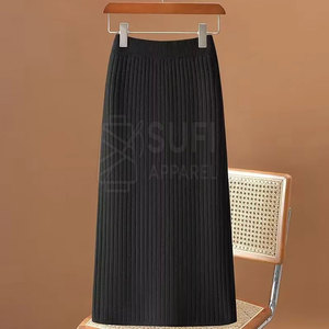 Jupe droite en tricot décontractée élégante pour femmes, coupe ajustée, mi-longue, écologique, respirante, taille naturelle, cachemire, usage quotidien au bureau, tout - Product Image 2