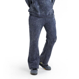 Custom Acid Wash Hoodie Set <b>Men</b> Embroidered <b>Flared</b> Sweatpants Tracksuit Vintage Streetwear Heavyweight Zipper Hoodie - Product Image 4