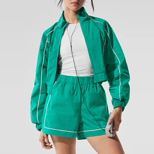 Ensemble de survêtement léger pour femmes, coupe ample, coupe-vent, demi-zip, respirant, imprimé uni, grande taille, 2026 - Product Image 4