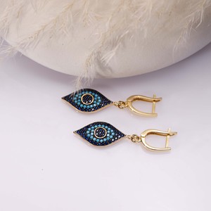 Boucles d'oreilles pendantes en forme d'œil, fabrication artisanale turque, bijoux en argent sterling 925, vente en gros - Product Image 5