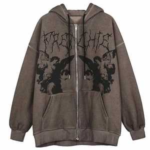 Giacca con cappuccio da donna con stampa ad angolo Vintage da uomo con Zip a manica lunga con tasca autunno inverno cappotto Streetwear Y2K felpe con cappuccio larghe estetiche - Product Image 1