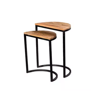 ชุดโต๊ะกาแฟ2ชิ้นหรูหราดีไซน์ทางอุตสาหกรรมทำจากเหล็กทำจากไม้ธรรมชาติเน้นความโดดเด่นเฟอร์นิเจอร์ตกแต่งบ้านสำหรับการอยู่อาศัย - Product Image 2