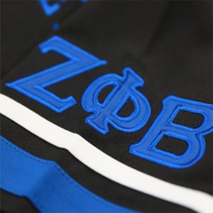 Camiseta de fútbol ZPB-Negro | Camiseta de 100% poliéster Zeta Phi Beta con logotipos y escudo bordados | Cuello en V, mangas a rayas - Product Image 5