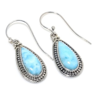 Boho Style 925 Sterling <b>Silver</b> <b>Drop</b> <b>Earrings</b> with Larimar Gemstone Handmade Jewelry for Women Wedding Gift - Product Image 1