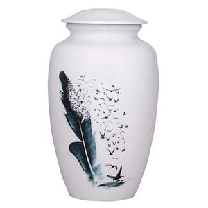 Urna de metal con revestimiento blanco como un recuerdo tranquilo de amor, respeto y memoria, regalos de inauguración de casa - Product Image 1