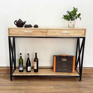 XAPO CST048 <b>Console</b> <b>Table</b> Rustic Industrial Design with Iron Frame and Mirrored Wood Top <b>for</b> <b>Entry</b> Villa or Hotel - Product Image 5