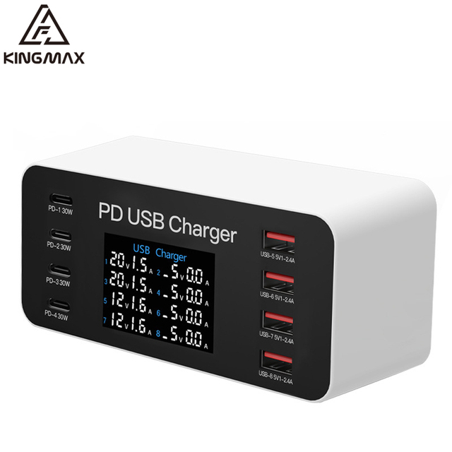 KINGMAX Type C 4C4USB Multiport Super Fast Charging Station for All Mobile Phone for iPhone iPad Laptop 65W USBC Desktop Charger