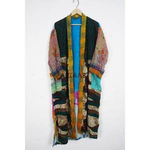 Kimono en soie recyclée, robe de nuit bohème, robe de nuit sexy vintage élégante décontractée hippie pour femmes - Product Image 4