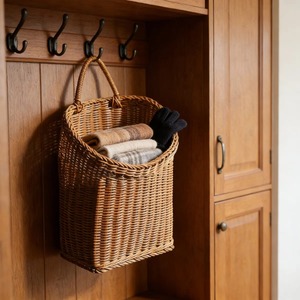 <b>Wall</b>-mounted faux rattan plastic <b>basket</b> Handmade <b>Storage</b> <b>Basket</b> Wholesale eco-friendly Made in Viet Nam - Product Image 4