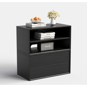 Modern Modular <b>Storage</b> Credenza with Fluted <b>Drawer</b> Fronts, Minimalist Black Accent Cabinet with Open Shelving <b>for</b> Living Room & - Product Image 6