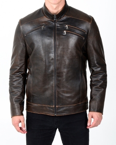 Veste en cuir véritable pour homme de marque en gros, mode d'hiver, sur mesure, vêtements décontractés, col montant, logo sur le devant - Product Image 3