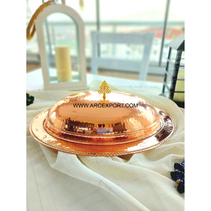 Cacerola con tapa Elegante contenedor de Chapati hecho a mano Suministro de olla caliente hecha en cobre con tapa de nuevo diseño Diseño martillado - Product Image 1