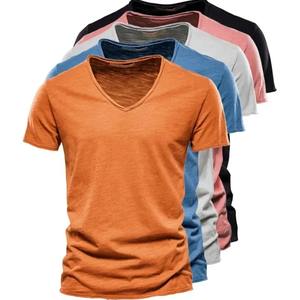 Camiseta de Verano para Hombre, 100% Algodón, Talla Grande, Lisa, Cuello en V, Manga Corta, Ecológica, Transpirable, Informal, para Fitness - Product Image 1