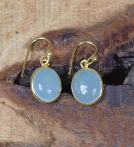 Aqua Chalcedony Stud Earrings 925 Sterling Silver 14K Gold Plated Cute <b>Handmade</b> <b>Jewelry</b> for Women Anniversary Party Gift - Product Image 3