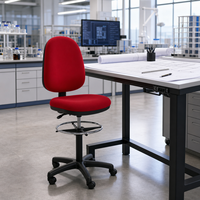 Chaise de bureau ergonomique à dossier haut, réglable, avec roulettes, siège en tissu rouge, base noire, pour studio