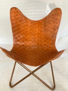 Chaise de salon en cuir cuir classique marron chaise papillon en fer enduit de poudre cadre pliant or Rose - Product Image 3