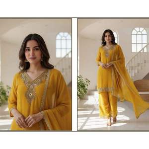 Ensemble Kurti en Georgette Exclusif avec Palazzo pour Tenue Ethnique Festive pour Mariage, Aïd et Soirée - Product Image 6