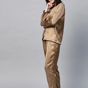 Conjunto de pijama de seda de rayón de 2 piezas para mujer, traje de noche de satén inspirado en el diseñador para el hogar, patrón sólido, invierno, Primavera, OEM ODM - Product Image 2