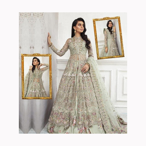 Velours lourd brodé Style indien mariée Lehenga avec Peplum Blouse vert Kurti Lehenga Choli pour mariage vêtements pakistanais - Product Image 1