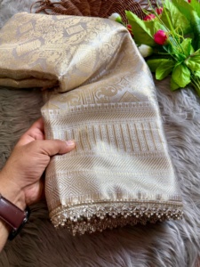 Vêtements de fête de bonne qualité soie Banarasi luxueuse dans l'Antique Zari Saree approvisionnement en gros d'usine - Product Image 5