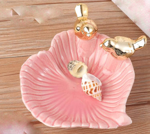 Bandeja de plato de joyería de cerámica de hoja pequeña, bandeja decorativa, soporte de anillo, bandejas de acento moderno para mesita de noche, tocador de mesa de entrada - Product Image 5