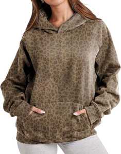 Sudadera con Capucha de Felpa 100% Algodón, Estampado de Leopardo Personalizado OEM, Manga Larga, Estilo Vintage, Impresión DTG, Corte Regular, Cierre de Cremallera, Transpirable para Invierno - Product Image 1