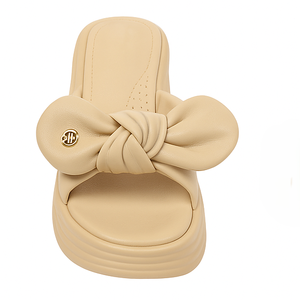 รองเท้าแตะส้นเตี้ยเปิดนิ้วเท้าสำหรับผู้หญิง, รองเท้าส้นแบนผูกโบว์ PU สำหรับฤดูร้อน - Product Image 3