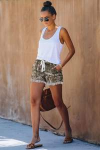 Pantalones cortos holgados de moda para mujer, ligeros, 85% de algodón, 15%, poliéster, cintura elástica, cordón, cómodos pantalones transpirables - Product Image 4