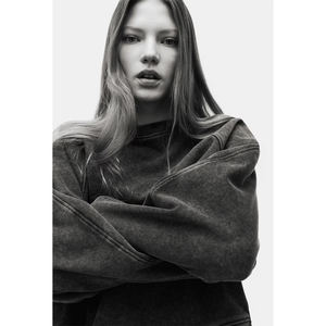 Heavyweight Vintage Oversized Crewneck Sweatshirt for Women's Long Sleeve <b>Tshirt</b> Solid Color Tee Acid Wash Pullover Top <b>Hoodies</b> - Product Image 3