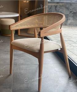 Fauteuil design simple chaise de salle à manger en bois massif meubles confortables pour café restaurant dossier chaise en bois de rotin - Product Image 2
