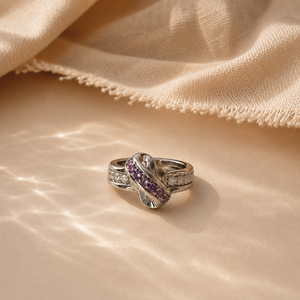 Rhodium Plated Amethyst Infinity Twist <b>Couple</b> <b>Ring</b> with Bezel Set Zircon - Product Image 3