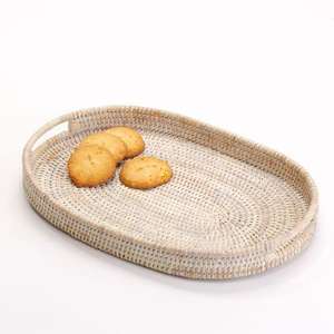 Homemad ถาดทรงรีทอจากหวายธรรมชาติในสไตล์โคโลเนียลและชนบทขนาด38*25*4ซม. สำหรับงานฝีมือระดับโลก impex อินเดีย - Product Image 3