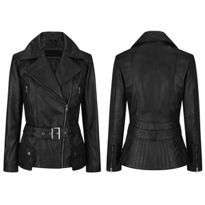 Chaqueta de Motociclista de Piel de Oveja Genuina Hecha a Medida de Primera Calidad para Mujer, 100% Resistente al Viento, Elegante, con Estampado de Moda - Product Image 1