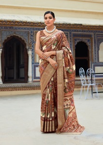 Nueva última seda Gajji con estampado de telar a mano Fancy Jari Chex Pallu Heavy Saree con piezas de blusa de lujo - Product Image 3