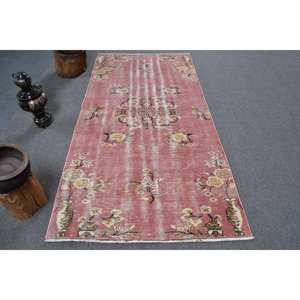 Alfombra de lana clásica rosa Beige de 3,7x7,6 pies hecha a mano turca área grande rectángulo patrón abstracto para pasillo alfombra de habitación de látex - Product Image 1