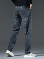 Jean classique en denim, chef-d'œuvre, coupe droite formelle de qualité supérieure, taille mi-haute, motif à carreaux, design délavé, taille légèrement élastique