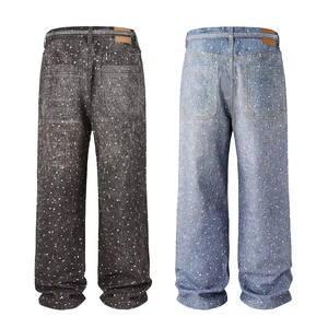 Pantalones vaqueros de mezclilla verdes de estilo retro para hombre, pantalones holgados de pierna ancha de algodón con diseño apilado, pantalones holgados de pierna recta para hombre - Product Image 2