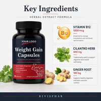 Capsules de prise de poids à marque privée OEM, supplément de vitamine B12 et d'extrait végétal pour le développement musculaire chez l'adulte, soutien énergétique et digestif