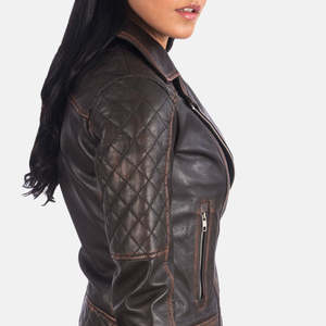 Carolyn Waterproof Vintage Brown Biker <b>Jacket</b> XL <b>Quilted</b> Woven Denim Canvas Stand Zipper Goatskin Sheep <b>Pattern</b> Button Printed - Product Image 5
