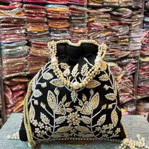 Indian Handmade Zordosi Pearl Drawstring Handmade Potli for Gift Return Gift Bags <b>Wedding</b> <b>Favour</b> for Evening Party - Product Image 1