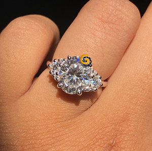 Unique 925 <b>Sterling</b> <b>Silver</b> 4 Ct Oval Cut Moissanite Prong <b>Set</b> Trendy Cluster Engagement <b>Ring</b> for Women Party - Product Image 1