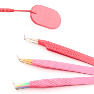 Pince à épiler pour extensions de cils en acier inoxydable, pointe rose, dorée et argentée, haute précision, marque privée, avec miroir - Product Image 1
