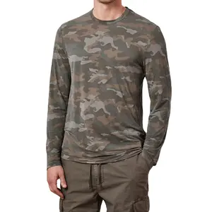 Groothandel Oem Dienst Mannen Lange Mouwen Camo T-shirt 100% Katoen Jersey Custom Logo Camouflage Gedrukt T-shirts En Tees voor Mannen