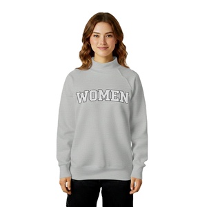 Sweat-shirt décontracté pour femme à col montant, manches longues, épaules tombantes, coupe ample, en polaire polyester-coton, hiver, broderie frontale - Product Image 1