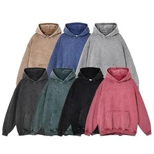 Sweat-shirt à capuche personnalisé surdimensionné en coton de qualité embossé sans ficelle délavé à l'acide Vintage solide avant décontracté pour l'hiver - Product Image 4