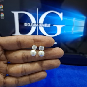 À la mode or blanc perle coupe ronde laboratoire cultivé diamant boucles d'oreilles de mariage élégant diamant goujons pour les femmes cadeaux d'anniversaire - Product Image 3