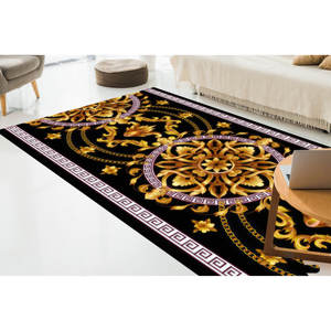 Tapis à motifs grecs noir et or : Tapis de couloir moderne, avec poils doux - Product Image 4