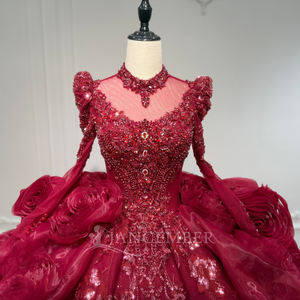 Vestido de Novia Moderno XS260, Largo Hasta el Suelo, con Apliques de Cristal y Encaje, Flores 3D - Product Image 6