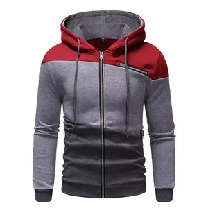 Bloc couleur Gym Fitness hommes à capuche haute qualité fermeture éclair à manches longues personnalisé polaire matériel bases respirant hiver à capuche - Product Image 1