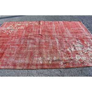 Turkish Rug, 6.7x10 ft Vintage Rug, <b>Red</b> White Abstract <b>Wool</b> Rug - Product Image 4